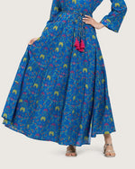 Blue Printed Maxi Wrap Dress with Belt & Tassel Details - Noētic