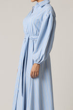 Blue with Tie Belt and Elastic Wristband Dress - Noētic
