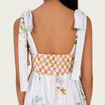 Botanical Poplin Midi Dress with Tie Straps, Smocked Back & Pockets - Noētic