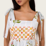 Botanical Poplin Midi Dress with Tie Straps, Smocked Back & Pockets - Noētic