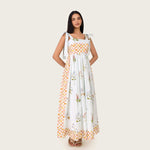 Botanical Poplin Midi Dress with Tie Straps, Smocked Back & Pockets - Noētic