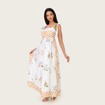 Botanical Poplin Midi Dress with Tie Straps, Smocked Back & Pockets - Noētic