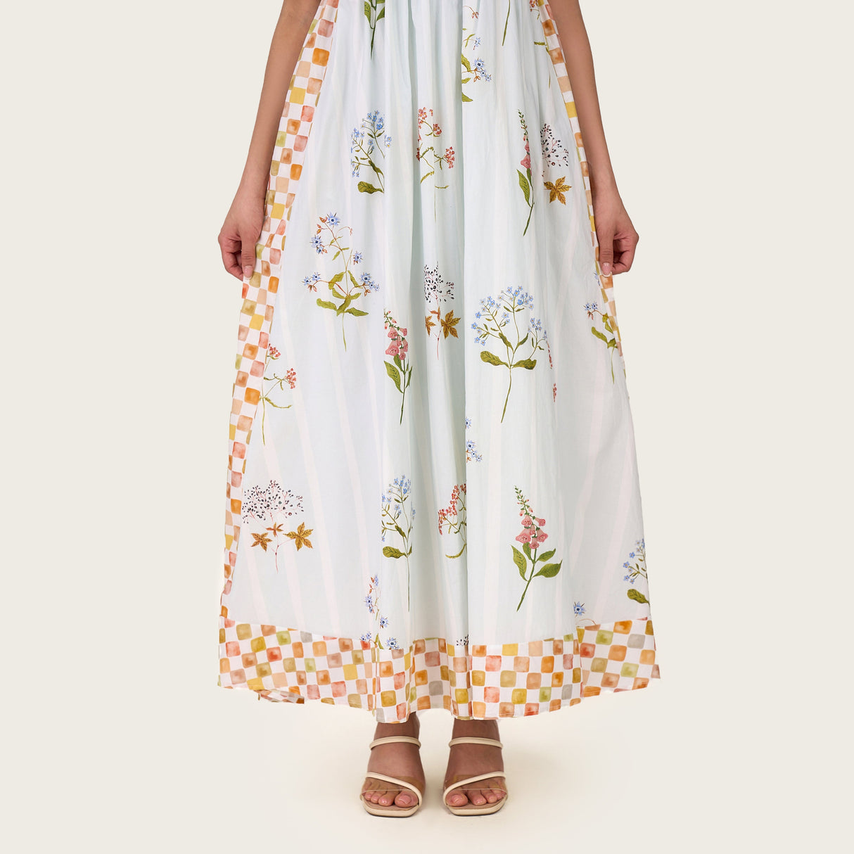Botanical Poplin Midi Dress with Tie Straps, Smocked Back & Pockets - Noētic