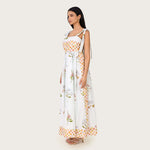 Botanical Poplin Midi Dress with Tie Straps, Smocked Back & Pockets - Noētic