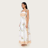 Botanical Poplin Midi Dress with Tie Straps, Smocked Back & Pockets - Noētic
