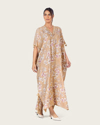 Brown Floral Loose Everyday Kaftan - Noētic