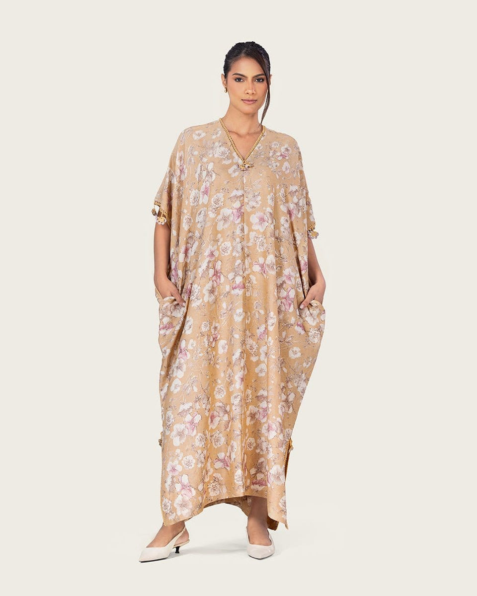 Brown Floral Loose Everyday Kaftan - Noētic