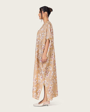 Brown Floral Loose Everyday Kaftan - Noētic