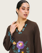 Brown Linen Kaftan with Hand Embellishments and Scalloped Edges - Noētic