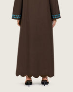 Brown Linen Kaftan with Hand Embellishments and Scalloped Edges - Noētic