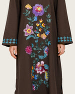 Brown Linen Kaftan with Hand Embellishments and Scalloped Edges - Noētic