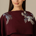 Burgundy Embellished Crepe Cape Dress - Noētic