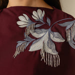 Burgundy Embellished Crepe Cape Dress - Noētic