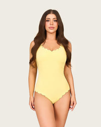 Butter Yellow Scalloped Swimsuit Set with Skirt Cover-Up - Noētic