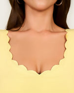 Butter Yellow Scalloped Swimsuit Set with Skirt Cover-Up - Noētic