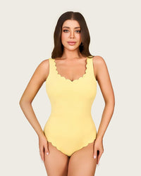 Butter Yellow Scalloped Swimsuit Set with Skirt Cover-Up - Noētic