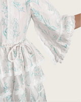 Aqua Bloom Tiered Lace Trim Maxi Dress