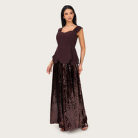 Chocolate Brown Peplum Evening Dress with Sequin Maxi Skirt - Noētic