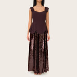 Chocolate Brown Peplum Evening Dress with Sequin Maxi Skirt - Noētic