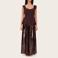 Chocolate Brown Peplum Evening Dress with Sequin Maxi Skirt - Noētic