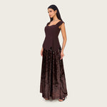 Chocolate Brown Peplum Evening Dress with Sequin Maxi Skirt - Noētic