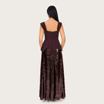 Chocolate Brown Peplum Evening Dress with Sequin Maxi Skirt - Noētic
