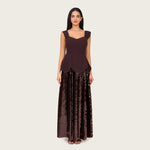 Chocolate Brown Peplum Evening Dress with Sequin Maxi Skirt - Noētic