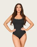 Classic Black One-Piece Swimsuit with Pearl-Inspired Details - Noētic