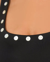 Classic Black One-Piece Swimsuit with Pearl-Inspired Details - Noētic