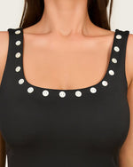 Classic Black One-Piece Swimsuit with Pearl-Inspired Details - Noētic