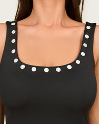 Classic Black One-Piece Swimsuit with Pearl-Inspired Details - Noētic