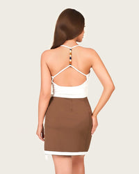 Classic White Swimsuit Set with Decorative Stone Detail & Wrap Skirt Cover-Up - Noētic
