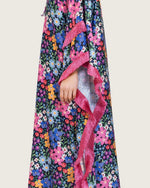 Colorful Satin Printed Dress with Fringes & 3D Floral Details - Noētic