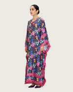 Colorful Satin Printed Dress with Fringes & 3D Floral Details - Noētic