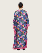 Colorful Satin Printed Dress with Fringes & 3D Floral Details - Noētic
