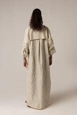 Cotton Abaya with Tonal Pattern and Floral Appliqué Pocket - Noētic
