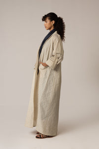 Cotton Abaya with Tonal Pattern and Floral Appliqué Pocket - Noētic