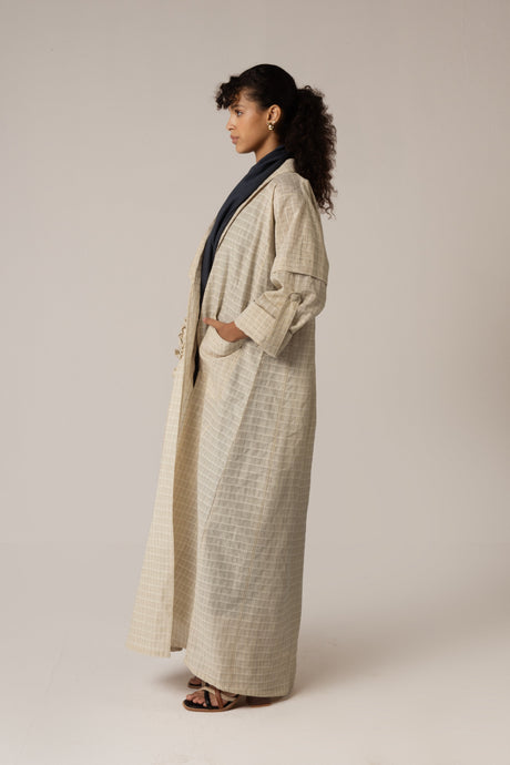 Cotton Abaya with Tonal Pattern and Floral Appliqué Pocket - Noētic