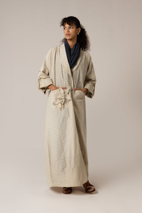 Cotton Abaya with Tonal Pattern and Floral Appliqué Pocket - Noētic
