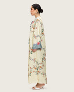 Cream Floral Maxi Kaftan Dress with Embroidery & Front Tie - Noētic