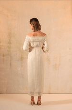 Cream Off-Shoulder Crinkled Chiffon Dress - Noētic