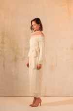 Cream Off-Shoulder Crinkled Chiffon Dress - Noētic
