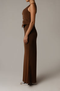 Crepe Co-ord Vest with Button Details in Brown - Noētic