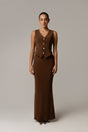 Crepe Co-ord Vest with Button Details in Brown - Noētic