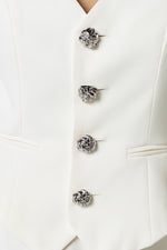Crepe Co-ord Vest with Button Details in White - Noētic