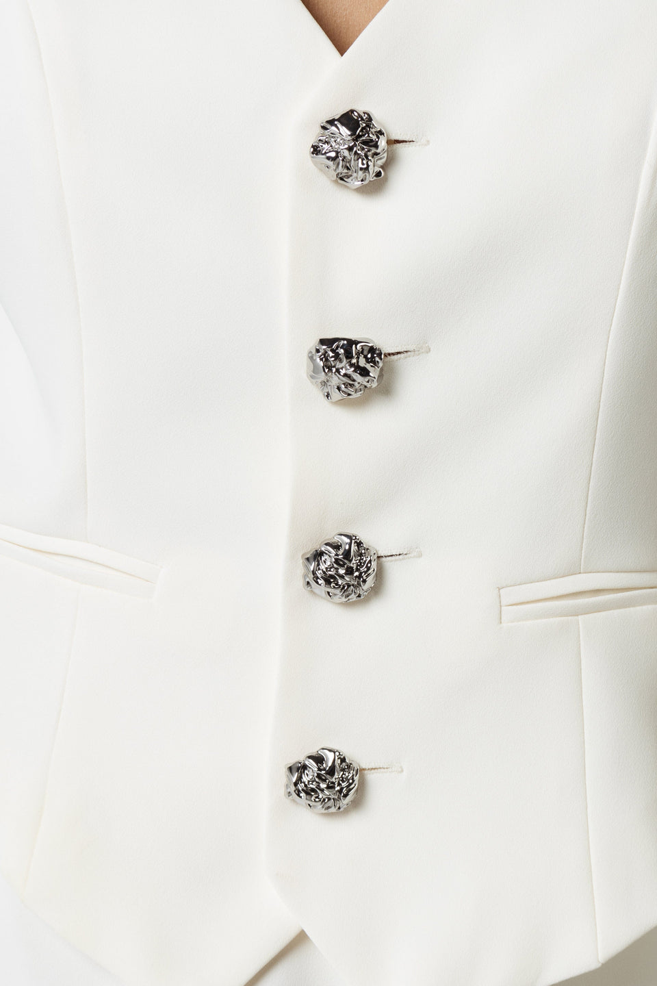 Crepe Co-ord Vest with Button Details in White - Noētic
