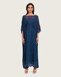 Dark Blue Printed Maxi Kaftan with Hand Embroidery & Relaxed Fit - Noētic