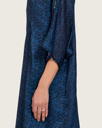 Dark Blue Printed Maxi Kaftan with Hand Embroidery & Relaxed Fit - Noētic