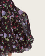 Dark Floral Chiffon Ankle Length Dress with Sheer Overlay - Noētic