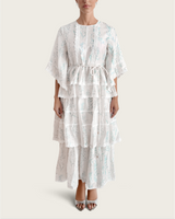 Aqua Bloom Tiered Lace Trim Maxi Dress